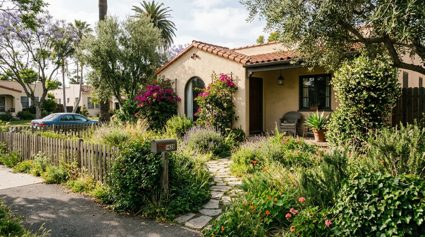 Spanish-revival front yard — before