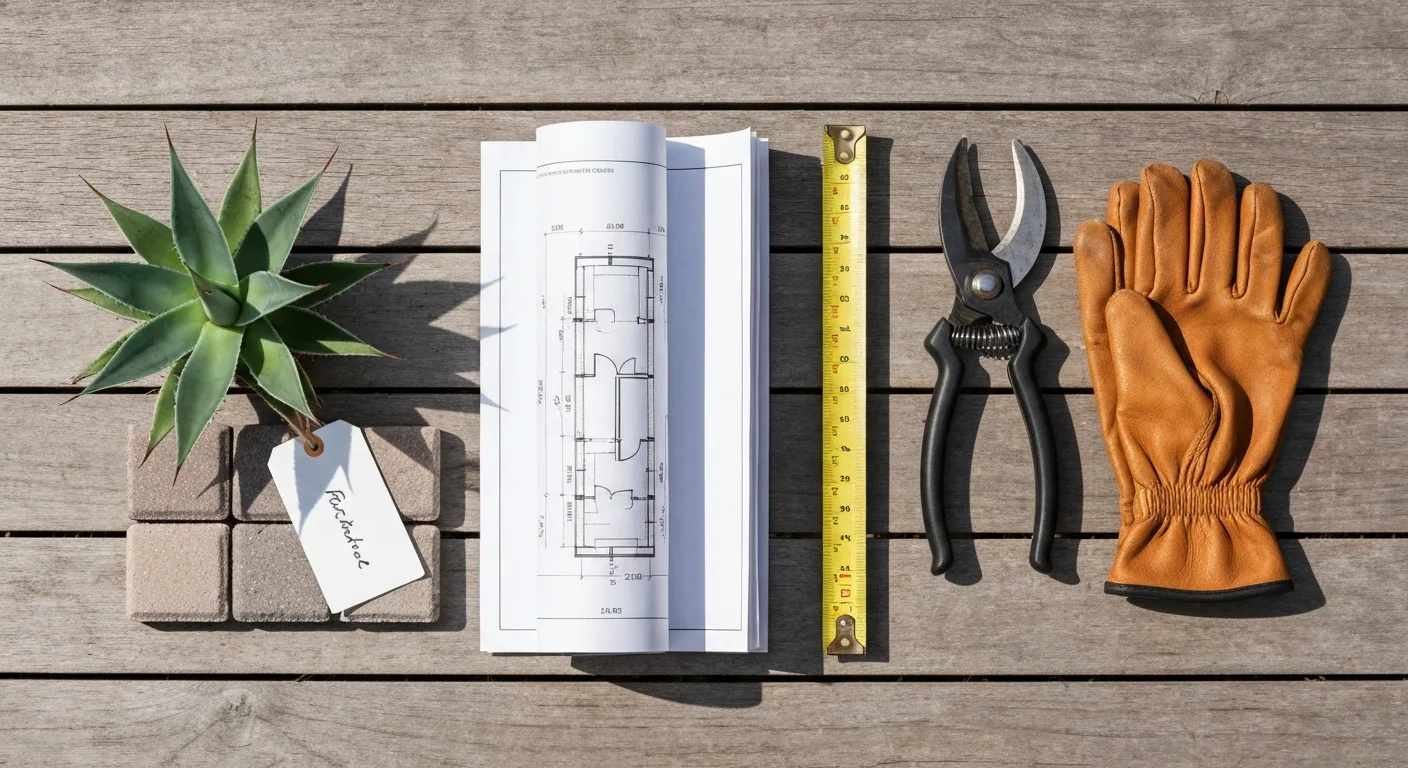 Plans, paver samples, gloves, and tools